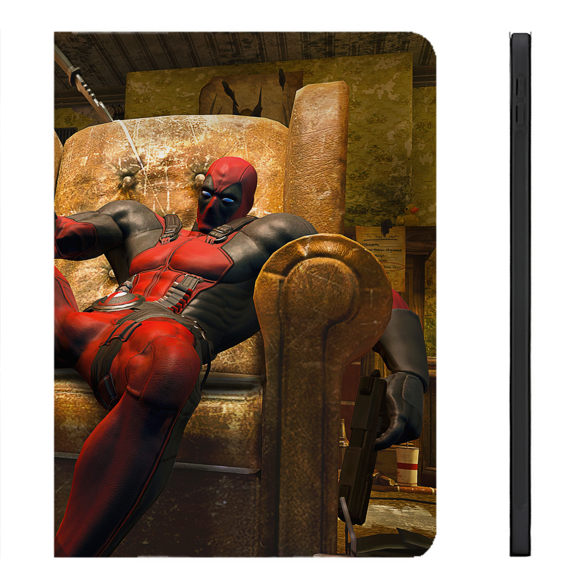 （画像用） Deadpool デッドプール IPadケース ペンホルダー付き ブックスタイルデザイン